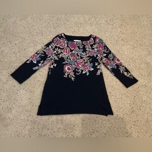 Chico's Square Neck Blue Floral Tunic - Med